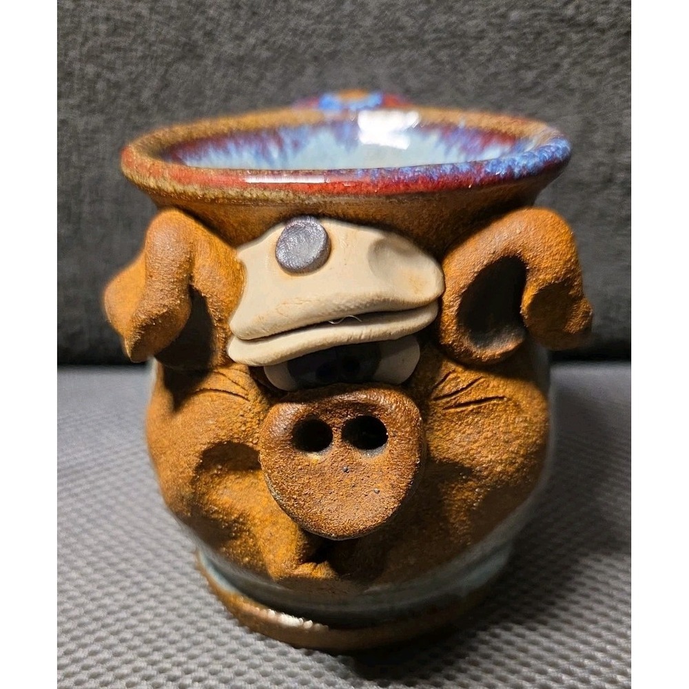 handcrafted stoneware 3D pig face mug